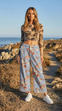 Chouyatou Women Mid Rise Cropped Wide Leg Jeans Baggy Floral Ankle Pants Denim Capris Flare Print Boho Palazzo Jeans Boyfriend
