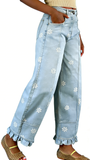 CHOUYATOU Barrel Jeans Women 2026 Floral Print Wide Leg Jeans Y2k Patchwork Baggy Boyfriend Denim Pants