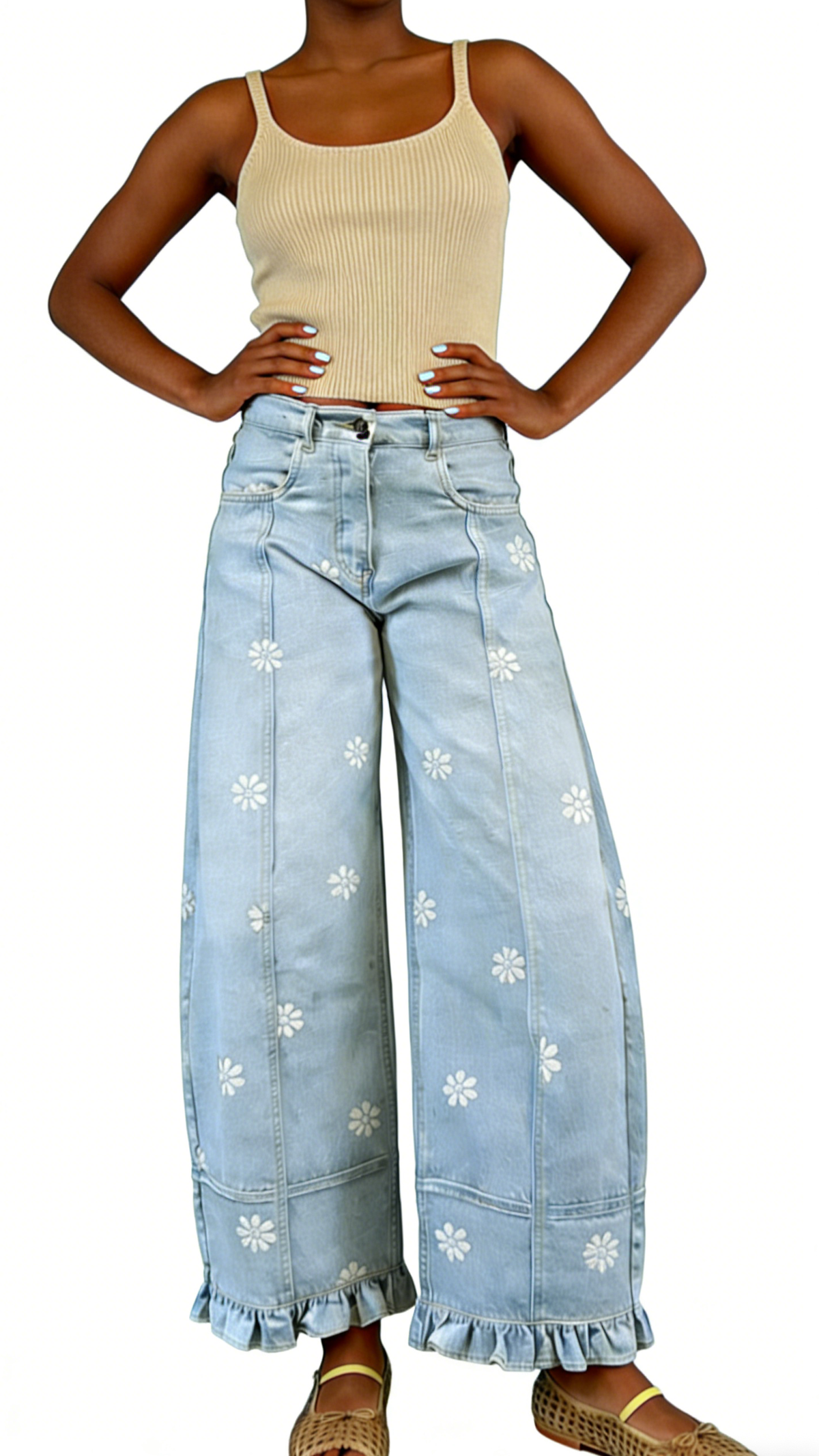 Chouyatou Barrel Jeans Women Floral Print Wide Leg Jeans Y2k Patchwork Baggy Boyfriend Denim Pants