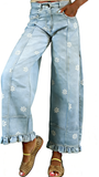 CHOUYATOU Barrel Jeans Women 2026 Floral Print Wide Leg Jeans Y2k Patchwork Baggy Boyfriend Denim Pants
