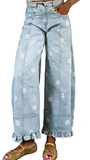 CHOUYATOU Barrel Jeans Women 2026 Floral Print Wide Leg Jeans Y2k Patchwork Baggy Boyfriend Denim Pants