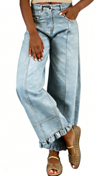 Chouyatou Barrel Jeans Women Floral Print Wide Leg Jeans Y2k Patchwork Baggy Boyfriend Denim Pants