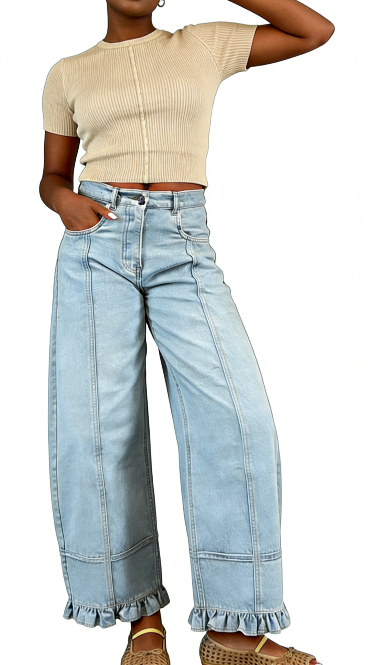 Chouyatou Barrel Jeans Women Floral Print Wide Leg Jeans Y2k Patchwork Baggy Boyfriend Denim Pants