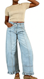 CHOUYATOU Barrel Jeans Women 2026 Floral Print Wide Leg Jeans Y2k Patchwork Baggy Boyfriend Denim Pants