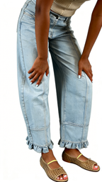Chouyatou Barrel Jeans Women Floral Print Wide Leg Jeans Y2k Patchwork Baggy Boyfriend Denim Pants