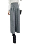 Chouyatou Women's Winter High Waist Wide Leg Plaid Wool Blend Palazzo Capri Pants Culottes with Pockets