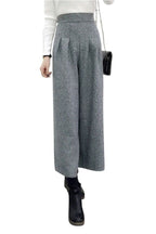 Chouyatou Women's Winter High Waist Wide Leg Plaid Wool Blend Palazzo Capri Pants Culottes with Pockets