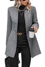 Chouyatou Women's Business Casual Herringbone Wool Coat Button Up Notch Collar Dressy Blazer Jacket