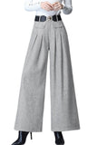 Chouyatou Women's Casual Wide Leg Wool Blend Pants Baggy Culotte High Waisted Pleated Loose Long Trousers