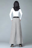 Chouyatou Women's Casual Wide Leg Wool Blend Pants Baggy Culotte High Waisted Pleated Loose Long Trousers