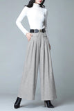Chouyatou Women's Casual Wide Leg Wool Blend Pants Baggy Culotte High Waisted Pleated Loose Long Trousers