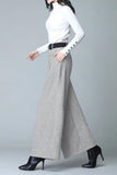 Chouyatou Women's Casual Wide Leg Wool Blend Pants Baggy Culotte High Waisted Pleated Loose Long Trousers
