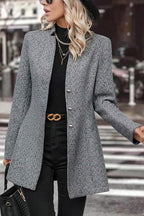 Chouyatou Women's Business Casual Herringbone Wool Coat Button Up Notch Collar Dressy Blazer Jacket