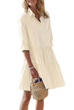 Chouyatou Women's Striped Button Down Shirt Dress Loose Casual Cuffed Sleeve Tiered Mini Tunic Dress