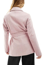 Chouyatou Women Fashion Belted Wool Trench Coat Notched Lapel Pea Coats Winter Warm Jackets with Pockets