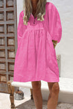 Chouyatou Women's Summer Puff Sleeve Cotton Tunic Dress V-Neck Mini Vacation Babydoll Dress