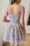 Chouyatou Summer Floral Tie Strap Tulle Prom Dresses for Women 2024 Fairy Embroidery Lace Applique Party Mini Princess Dress