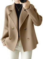 Chouyatou Womens Fall Winter Casual Business Wool Blend Coat Loose Double Breasted Dressy Blazer Pea Coat