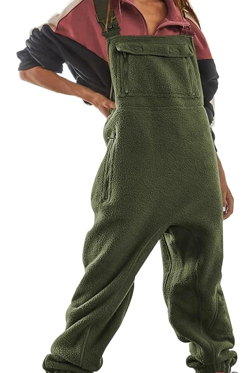 Chouyatou Womens Fuzzy Fleece Overall Jumpsuits Casual Loose Fit Winter Sherpa Bib Overalls with Pockets