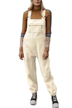 Chouyatou Womens Fuzzy Fleece Overall Jumpsuits Casual Loose Fit Winter Sherpa Bib Overalls with Pockets