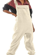 Chouyatou Womens Fuzzy Fleece Overall Jumpsuits Casual Loose Fit Winter Sherpa Bib Overalls with Pockets