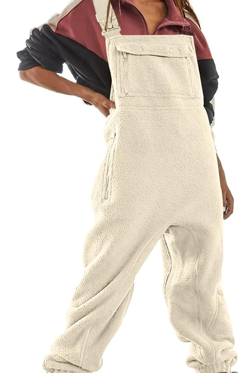 Chouyatou Womens Fuzzy Fleece Overall Jumpsuits Casual Loose Fit Winter Sherpa Bib Overalls with Pockets