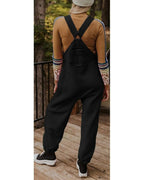 Chouyatou Womens Fuzzy Fleece Overall Jumpsuits Casual Loose Fit Winter Sherpa Bib Overalls with Pockets