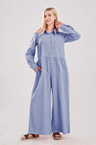Chouyatou Women Long Sleeve Wide Leg Plaid Jumpsuits Casual Loose Fit Button Up One Piece Jumpsuit Long Pants
