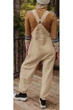 Chouyatou Womens Fuzzy Fleece Overall Jumpsuits Casual Loose Fit Winter Sherpa Bib Overalls with Pockets