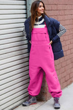 Chouyatou Womens Fuzzy Fleece Overall Jumpsuits Casual Loose Fit Winter Sherpa Bib Overalls with Pockets