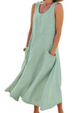 Chouyatou Women's Summer Casual Tank Dress Sleeveless Cotton Linen Long Maxi Dress with Pockets