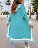 Chouyatou Women's Color Block Vertical Striped Open Front Oversized Hooded Long Cardigan Sweaters with Pockets