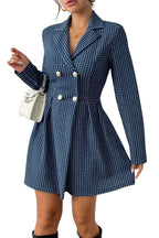 Chouyatou Women's Fall Plaid Tweed Dress Notched Lapel Double Breasted Elegant A Line Mini Jackie Dress