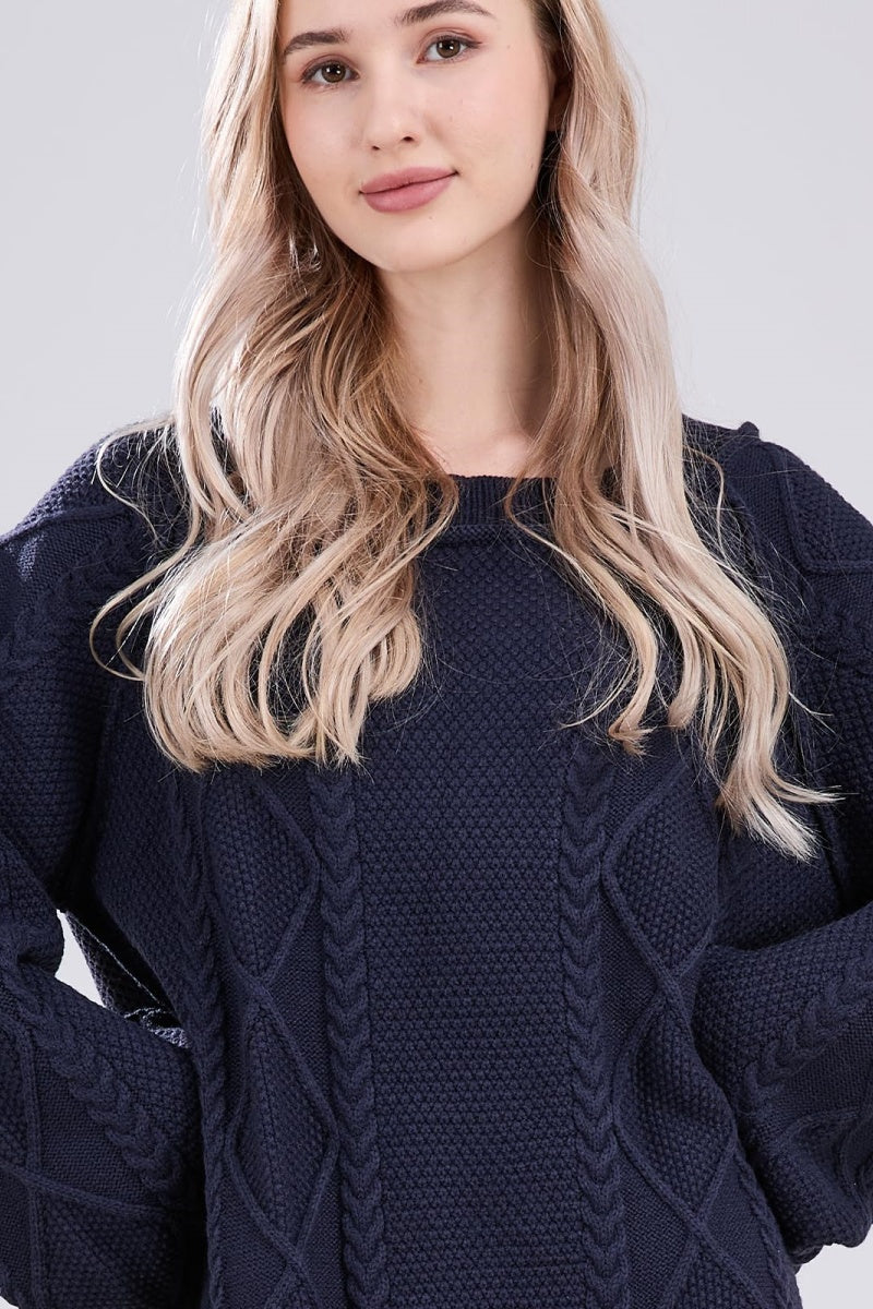 Chouyatou Women's Babydoll Cute Lantern Sleeve Sweater Mini Dress Woven Twisted Baggy Loose Cable Knit Sweater Pullover