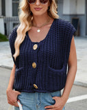 Chouyatou Women Chunky Knit Vest Button Down Sleeveless Sweater Tank Tops Going Out Outfits
