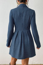 Chouyatou Women's Fall Plaid Tweed Dress Notched Lapel Double Breasted Elegant A Line Mini Jackie Dress