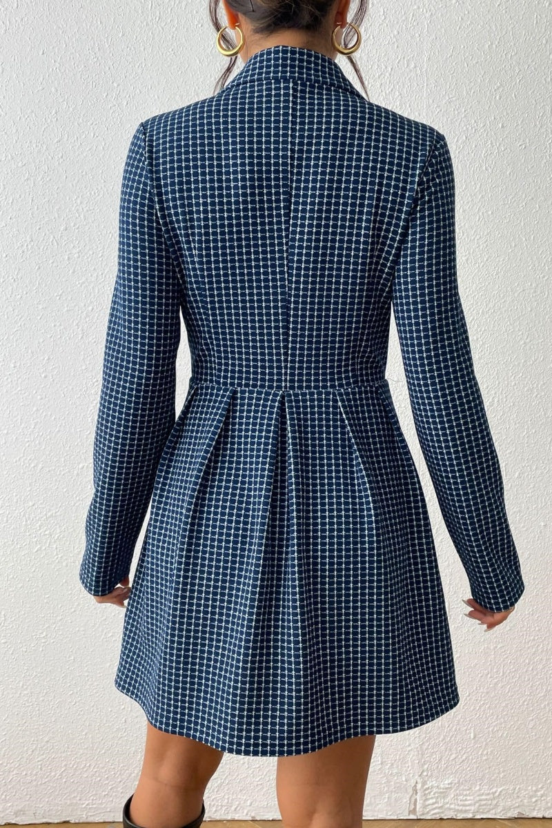 Chouyatou Women's Fall Plaid Tweed Dress Notched Lapel Double Breasted Elegant A Line Mini Jackie Dress