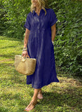 CHOUYATOU Women's Summer Striped Midi Long Shirt Dress Casual Loose Short Sleeve Button Down Dress