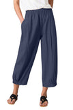 Chouyatou Women's Cropped Harem Pants Elastic Waist Casual Loose Fit Cotton Linen Capris with Pockets