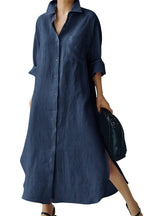 Chouyatou Women's Spring Button Down Cotton Shirt Dress Summer Flowy Side Slit Maxi Shift Dress