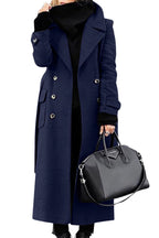 Chouyatou Women's Winter Double Breasted Wool Coat Business Casual Long Winter Pea Coat with Belt
