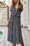 Chouyatou Women's Summer Boho Polka Dot Print Ruffle High Waist Swing Midi Dress