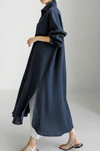 Chouyatou Women's Spring Button Down Cotton Shirt Dress Summer Flowy Side Slit Maxi Shift Dress