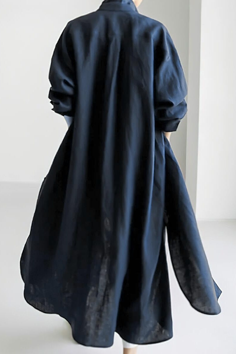 Chouyatou Women's Spring Button Down Cotton Shirt Dress Summer Flowy Side Slit Maxi Shift Dress