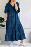 Chouyatou Women's Summer Loose Floral Lace Eyelet Dress Boho Casual Notch Neck Maxi Tunic Beach Dress