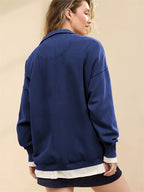 Chouyatou Women's Fashion V Neck Snap Button Long Sleeve Casual Loose Pullover Sweatshirt Activewear