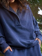 Chouyatou Women's Fashion V Neck Snap Button Long Sleeve Casual Loose Pullover Sweatshirt Activewear