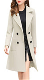 Chouyatou Women Elegant Notched Collar Double Breasted Wool Blend Over Coat