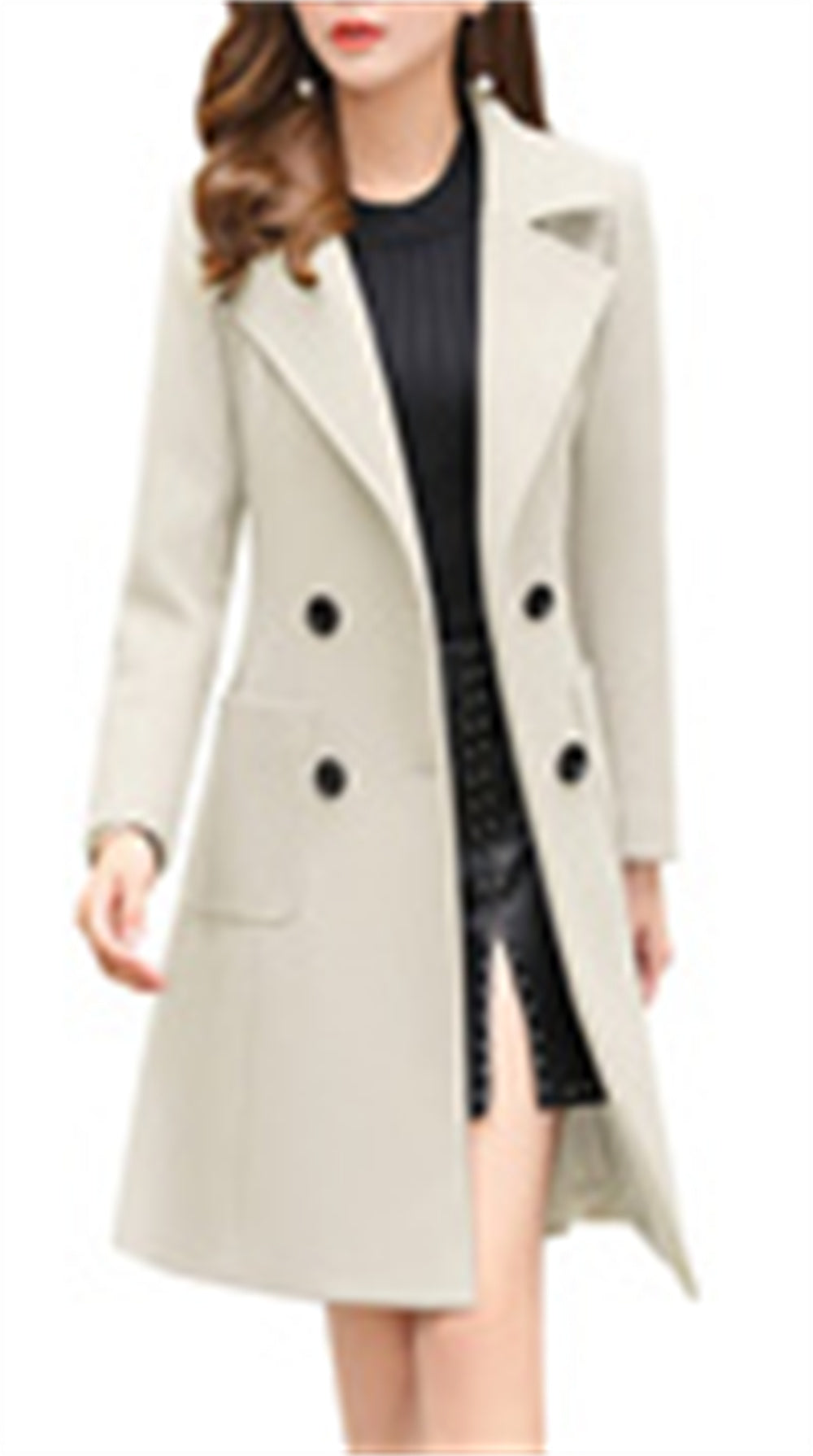 Chouyatou Women Elegant Notched Collar Double Breasted Wool Blend Over Coat