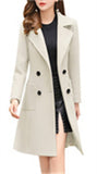 Chouyatou Women Elegant Notched Collar Double Breasted Wool Blend Over Coat